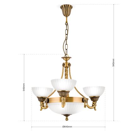 Κρεμαστό φωτιστικό οροφής ROCCA 6xE27/60W/230V διάμετρος 64 cm μπρονζέ/λευκό