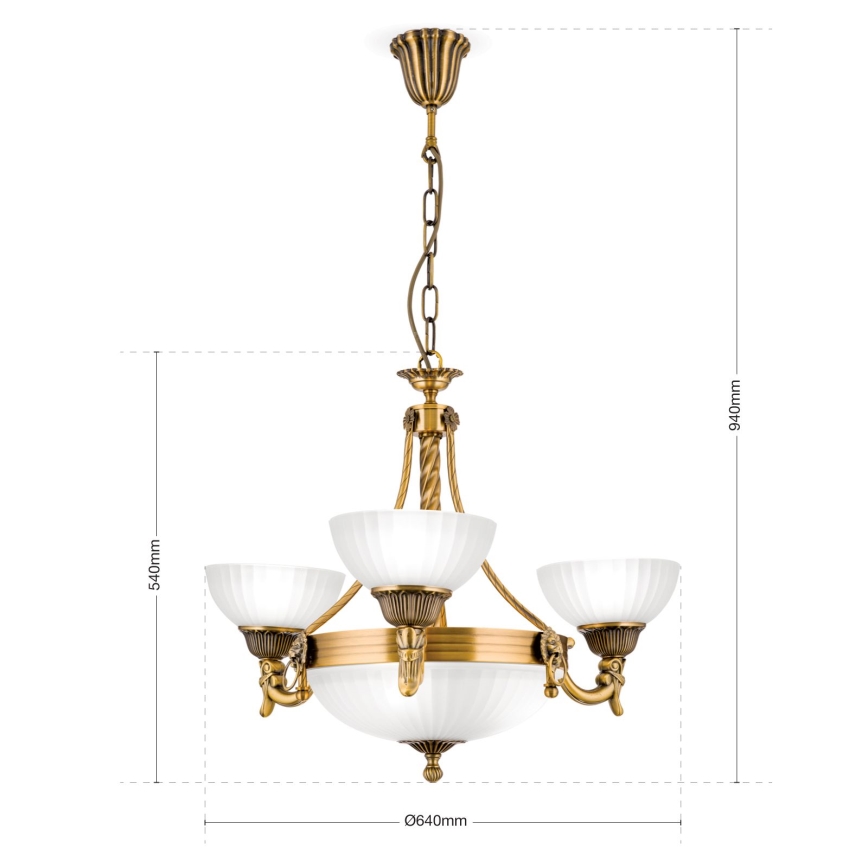 Κρεμαστό φωτιστικό οροφής ROCCA 6xE27/60W/230V διάμετρος 64 cm μπρονζέ/λευκό