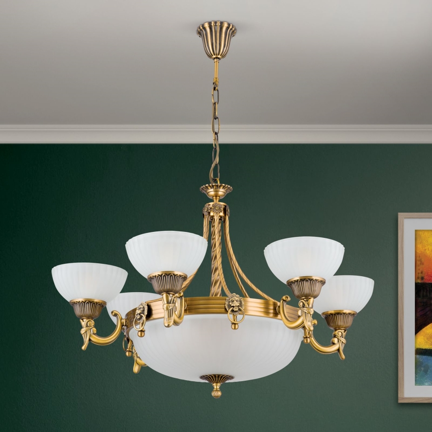 Κρεμαστό φωτιστικό οροφής ROCCA 9xE27/60W/230V διάμετρος 75 cm μπρονζέ/λευκό