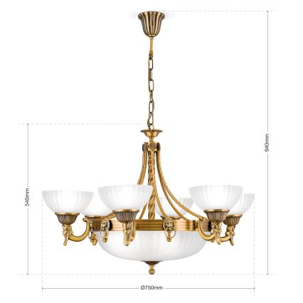 Κρεμαστό φωτιστικό οροφής ROCCA 9xE27/60W/230V διάμετρος 75 cm μπρονζέ/λευκό