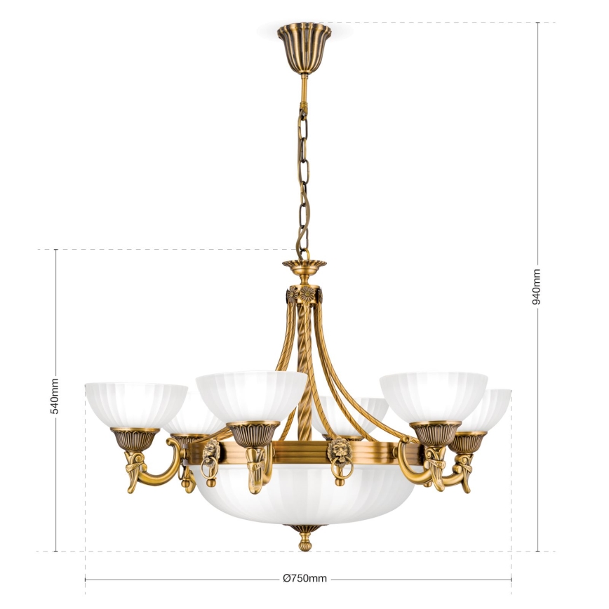 Κρεμαστό φωτιστικό οροφής ROCCA 9xE27/60W/230V διάμετρος 75 cm μπρονζέ/λευκό