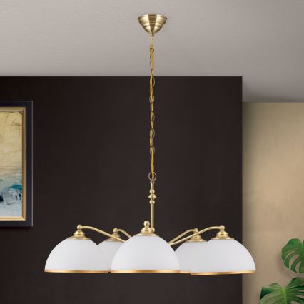 Κρεμαστό φωτιστικό οροφής OLD LAMP 5xE27/40W/230V διάμετρος 75 cm λευκό/ορείχαλκος