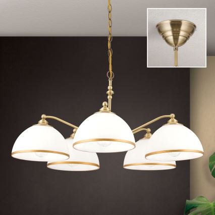Κρεμαστό φωτιστικό οροφής OLD LAMP 5xE27/40W/230V διάμετρος 75 cm λευκό/ορείχαλκος