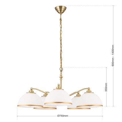 Κρεμαστό φωτιστικό οροφής OLD LAMP 5xE27/40W/230V διάμετρος 75 cm λευκό/ορείχαλκος