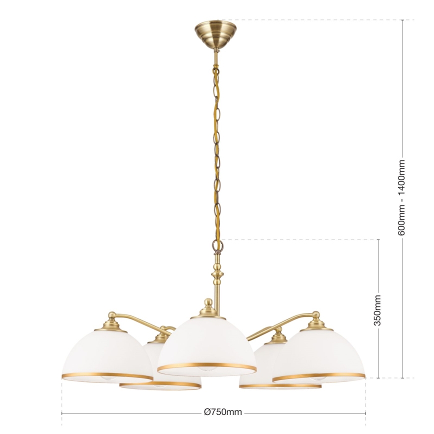 Κρεμαστό φωτιστικό οροφής OLD LAMP 5xE27/40W/230V διάμετρος 75 cm λευκό/ορείχαλκος