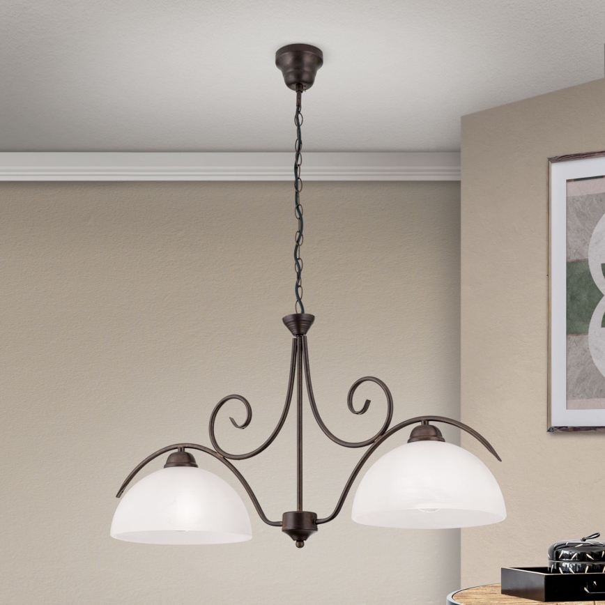 Πολυέλαιος σε αλυσίδα RULA 2xE27/40W/230V λευκό/μπρονζέ