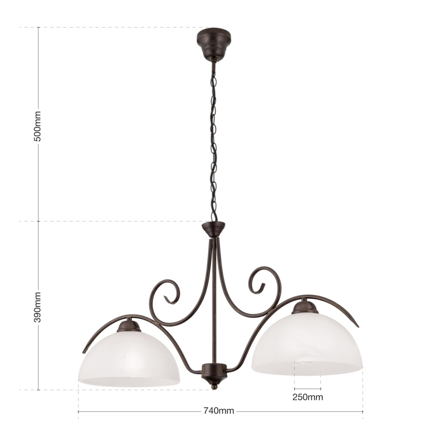 Πολυέλαιος σε αλυσίδα RULA 2xE27/40W/230V λευκό/μπρονζέ