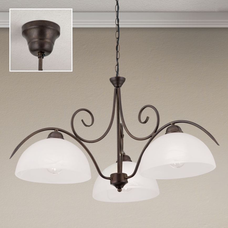 Πολυέλαιος με αλυσίδα RULA 3xE27/40W/230V Ø 70 cm λευκό/μπρονζέ