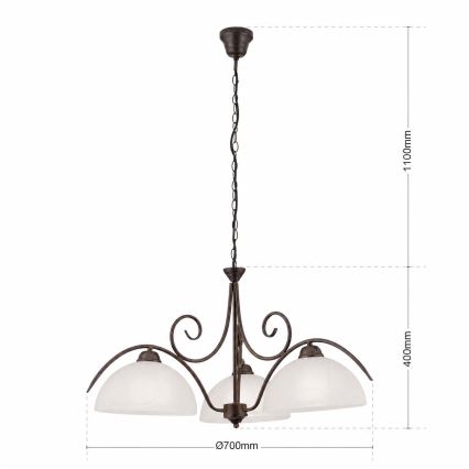 Πολυέλαιος με αλυσίδα RULA 3xE27/40W/230V Ø 70 cm λευκό/μπρονζέ