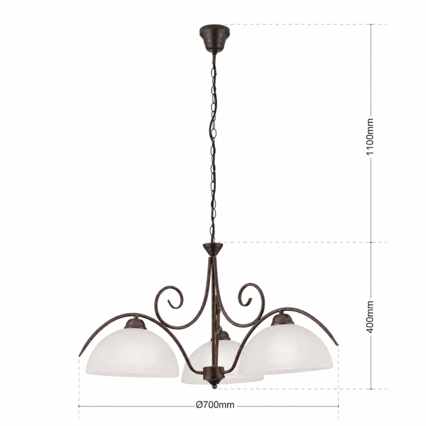 Πολυέλαιος με αλυσίδα RULA 3xE27/40W/230V Ø 70 cm λευκό/μπρονζέ
