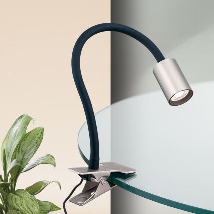 LED Εύκαμπτο Επιτραπέζιο φωτιστικό με κλιπ KURT LED/5W/230V ασημί