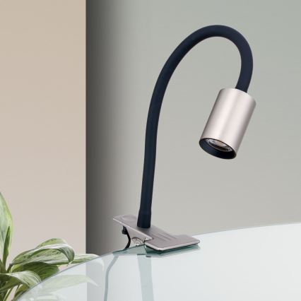 LED Εύκαμπτο Επιτραπέζιο φωτιστικό με κλιπ KURT LED/5W/230V ασημί