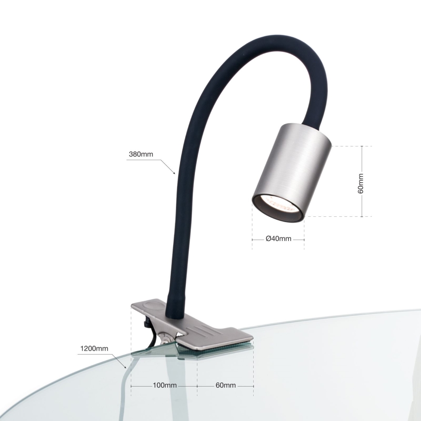 LED Εύκαμπτο Επιτραπέζιο φωτιστικό με κλιπ KURT LED/5W/230V ασημί