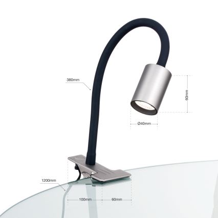 LED Εύκαμπτο Επιτραπέζιο φωτιστικό με κλιπ KURT LED/5W/230V ασημί