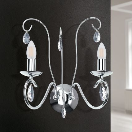 Κρυστάλλινο επιτοίχιο φωτιστικό ALESSIA 2xE14/40W/230V γυαλιστερό χρώμιο