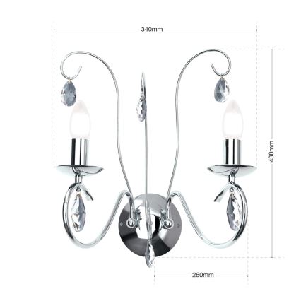 Κρυστάλλινο επιτοίχιο φωτιστικό ALESSIA 2xE14/40W/230V γυαλιστερό χρώμιο