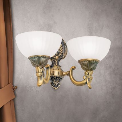 Λάμπα τοίχου ROCCA 2xE27/60W/230V μπρονζέ/λευκό