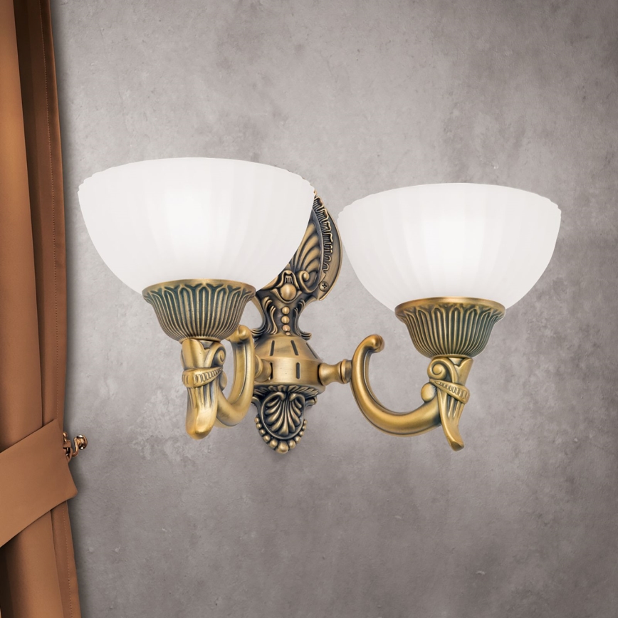 Λάμπα τοίχου ROCCA 2xE27/60W/230V μπρονζέ/λευκό