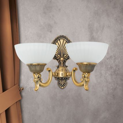 Λάμπα τοίχου ROCCA 2xE27/60W/230V μπρονζέ/λευκό