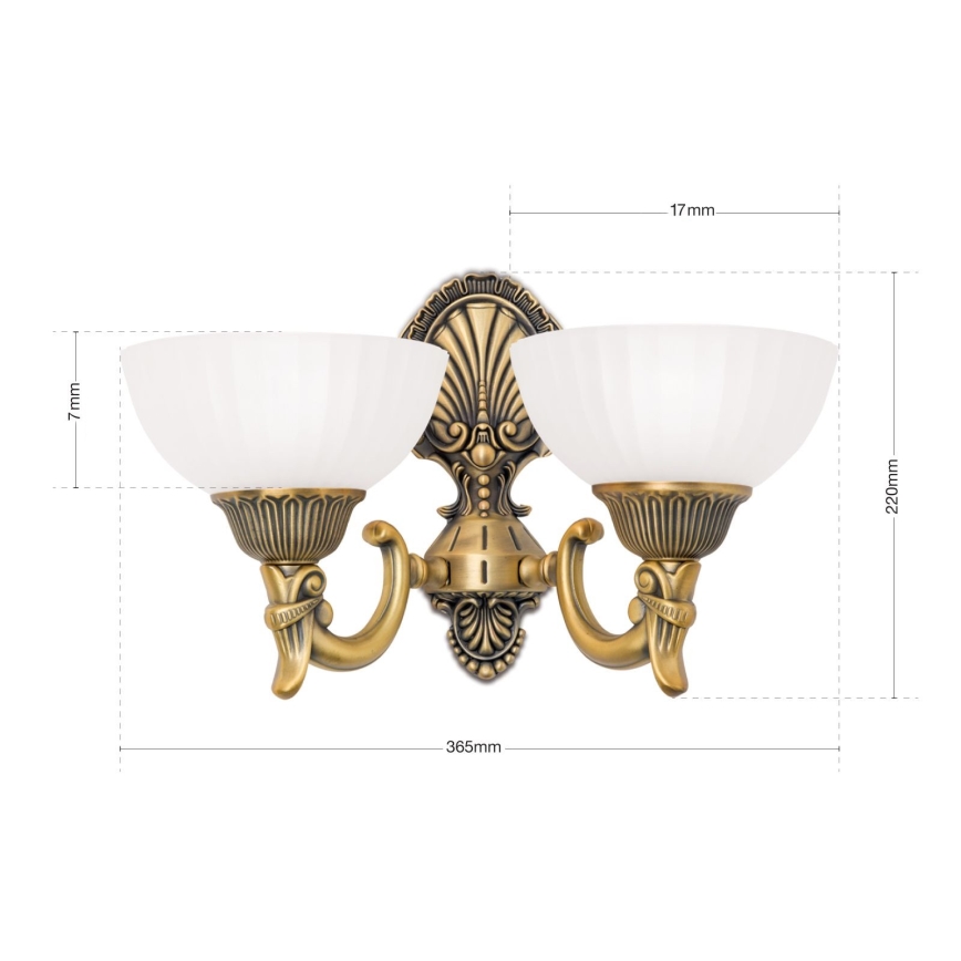 Λάμπα τοίχου ROCCA 2xE27/60W/230V μπρονζέ/λευκό