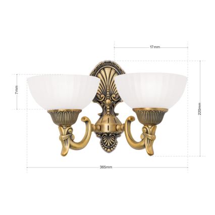 Λάμπα τοίχου ROCCA 2xE27/60W/230V μπρονζέ/λευκό