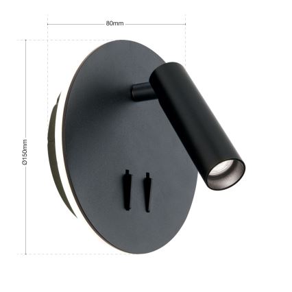 Φωτιστικό σποτ τοίχου LED LENNY LED/6W/230V + LED/3W μαύρο