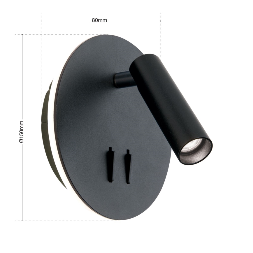 Φωτιστικό σποτ τοίχου LED LENNY LED/6W/230V + LED/3W μαύρο