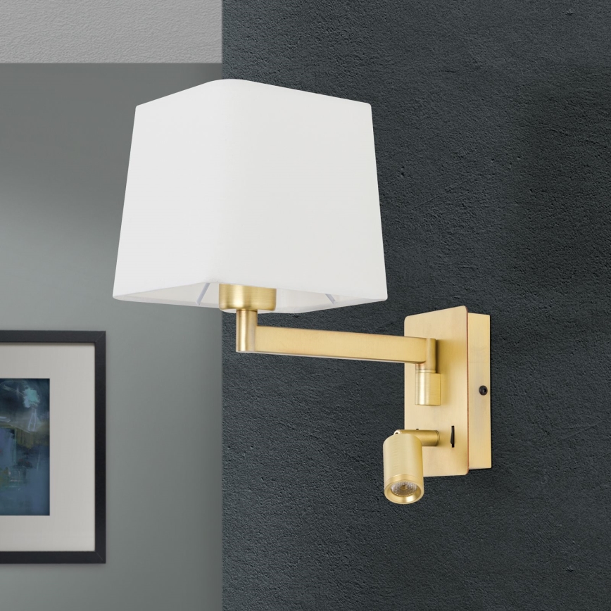 LED Επιτοίχιο φωτιστικό CARLTON 1xE27/40W/230V + LED/3W λευκό/χρυσό