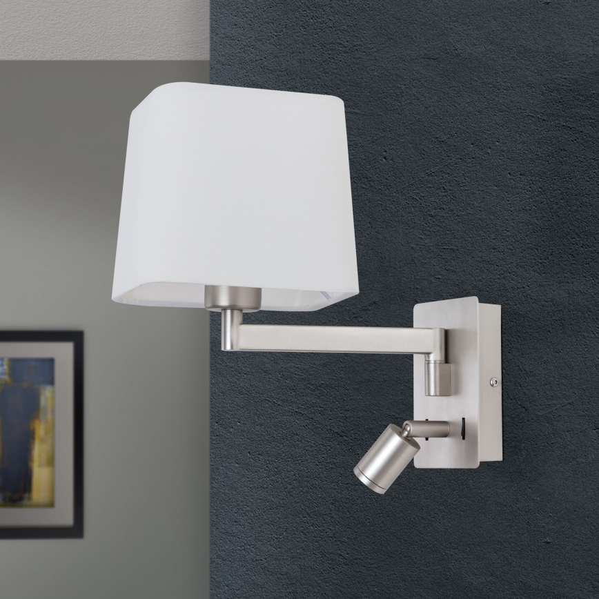 LED Επιτοίχιο φωτιστικό CARLTON 1xE27/40W/230V + LED/3W λευκό/ματ χρώμιο