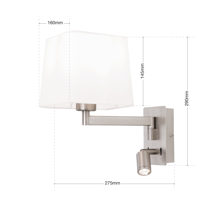 Φωτιστικό τοίχου LED CARLTON 1xE27/40W/230V + LED/3W λευκό/ματ χρώμιο