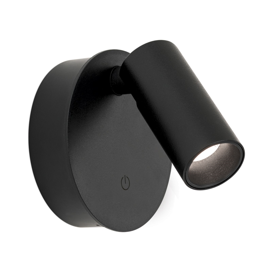 Επαναφορτιζόμενο ρυθμιζόμενο επιτοίχιο σποτ LED με έλεγχο αφής LUXY LED/1W/5V 2200 mAh 2700/3000/4000K μαύρο