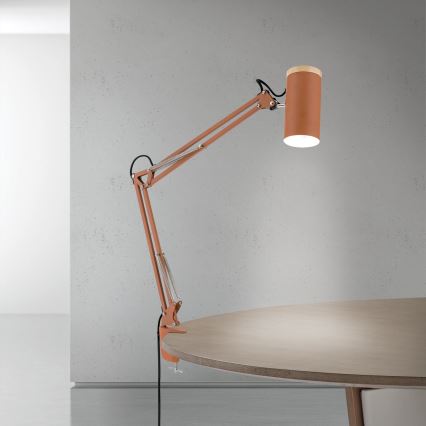 Επιτραπέζιο φωτιστικό με σφιγκτήρα GILI 1xE27/40W/230V σε χρώμα τούβλου