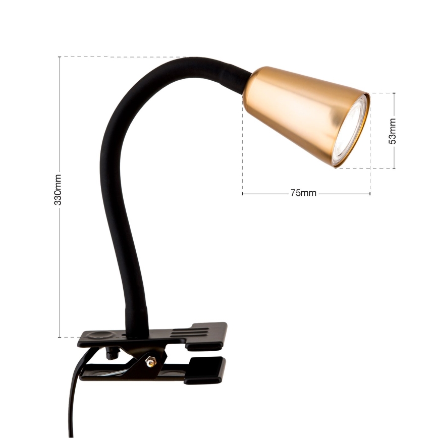 Ευλύγιστη επιτραπέζια λάμπα με κλιπ DOTTY 1xGU10/10W/230V ορείχαλκος/μαύρο