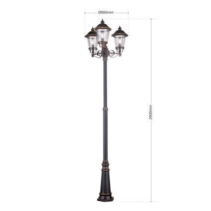 Λάμπα εξωτερικού χώρου KENZO 3xE27/100W/230V IP44 μπρονζέ/πατίνα