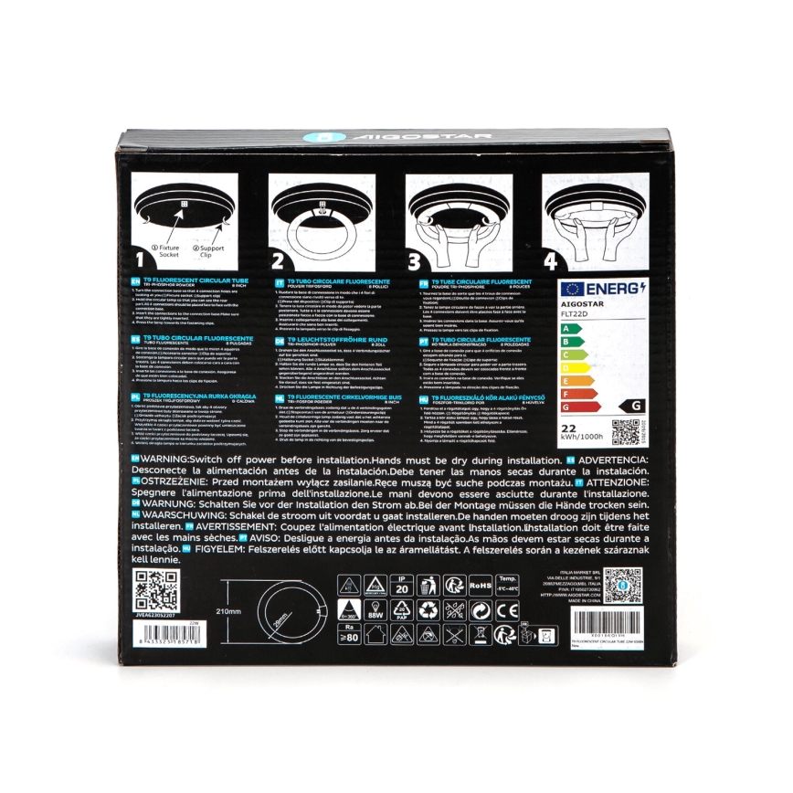 Σωλήνας φθορίου T9 G24q-1/22W/230V 6500K - Aigostar