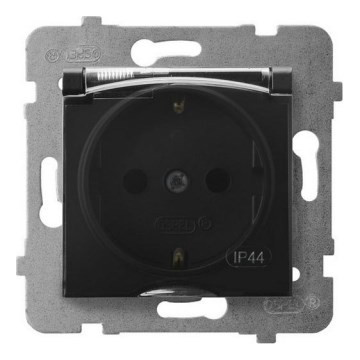 Ospel - Εξωτερική οικιακή πρίζα χωρίς πλαίσιο SHUKO 230V ARIA IP44 μαύρη