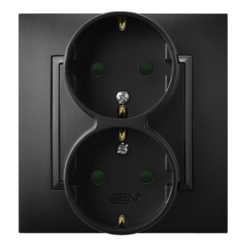 Ospel - Διπλή οικιακή πρίζα τύπου SHUKO 230V με πλαίσιο ARIA, σε μαύρο χρώμα