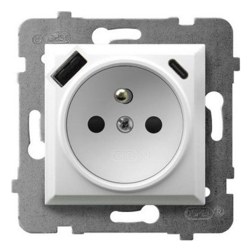 Ospel - Οικιακή πρίζα χωρίς πλαίσιο 230V + 1xUSB-A + 1xUSB-C ARIA λευκή