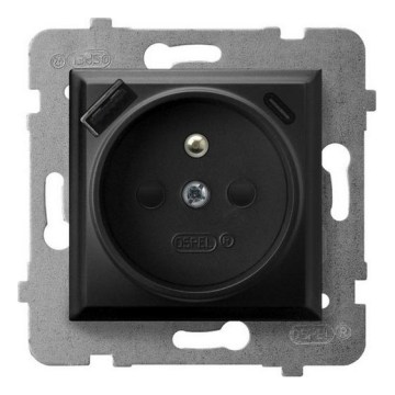 Ospel - Οικιακή πρίζα χωρίς πλαίσιο 230V + 1xUSB-A + 1xUSB-C ARIA μαύρη