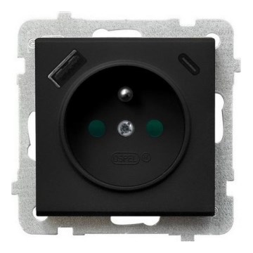 Ospel - Οικιακή πρίζα χωρίς πλαίσιο 230V + 1xUSB-A + 1xUSB-C SONATA μαύρη