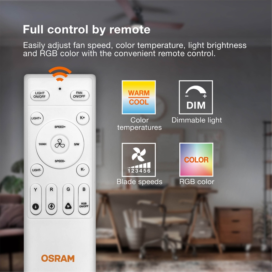 Osram - LED RGB ανεμιστήρας οροφής με ρύθμιση φωτεινότητας NORDES LED/18W/230V 3000-6500K + τηλεχειριστήριο
