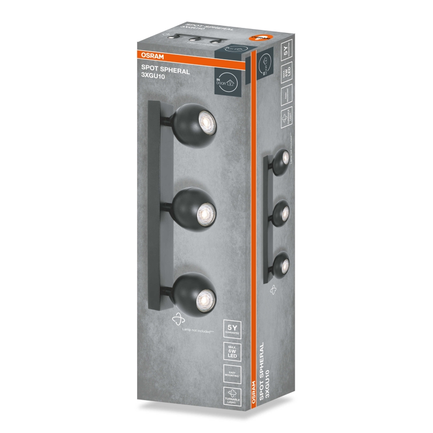 Osram - Φωτιστικό σποτ SPOT SPHERAL 3xGU10/6W/230V μαύρο