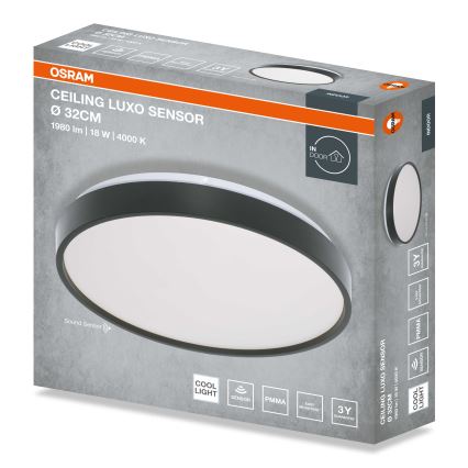 Osram - Φωτιστικό οροφής LED με αισθητήρα λυκόφωτος CEILING LUXO LED/18W/230V Ø 32 εκ. μαύρο