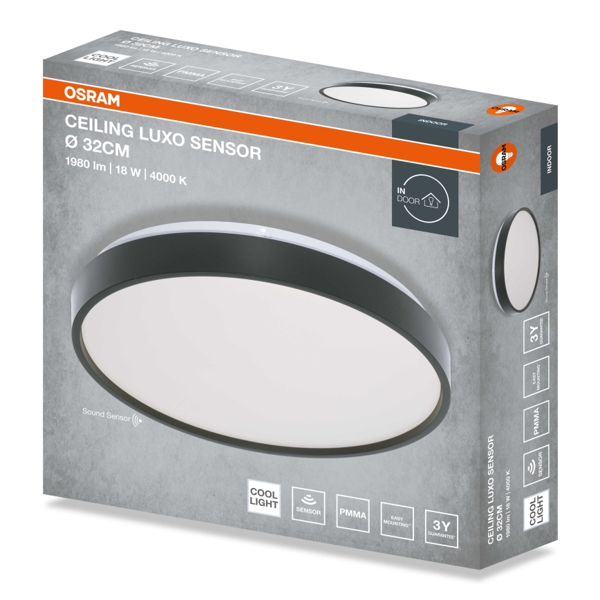 Osram - Φωτιστικό οροφής LED με αισθητήρα λυκόφωτος CEILING LUXO LED/18W/230V Ø 32 εκ. μαύρο