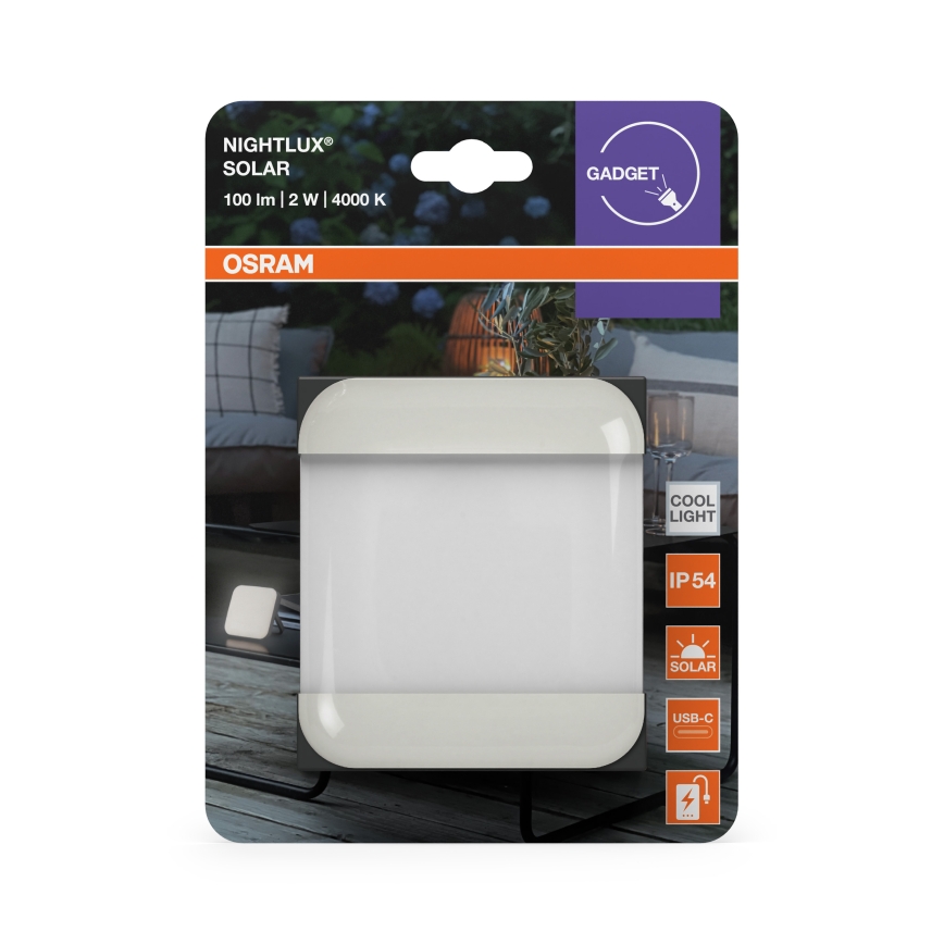 Osram - Φορητό ηλιακό φωτιστικό NIGHTLUX LED/2W/5V IP54 γκρι