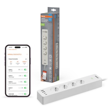 Osram - Καλώδιο επέκτασης SMART+ 4Z τύπου F + 2xUSB-A + 2xUSB-C Wi-Fi