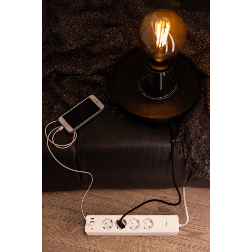 Osram - Καλώδιο επέκτασης SMART+ 4Z τύπου F + 2xUSB-A + 2xUSB-C Wi-Fi