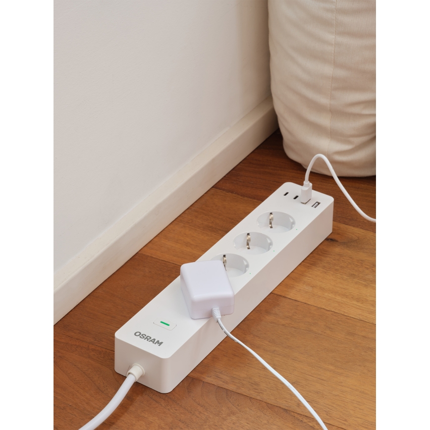 Osram - Καλώδιο επέκτασης SMART+ 4Z τύπου F + 2xUSB-A + 2xUSB-C Wi-Fi