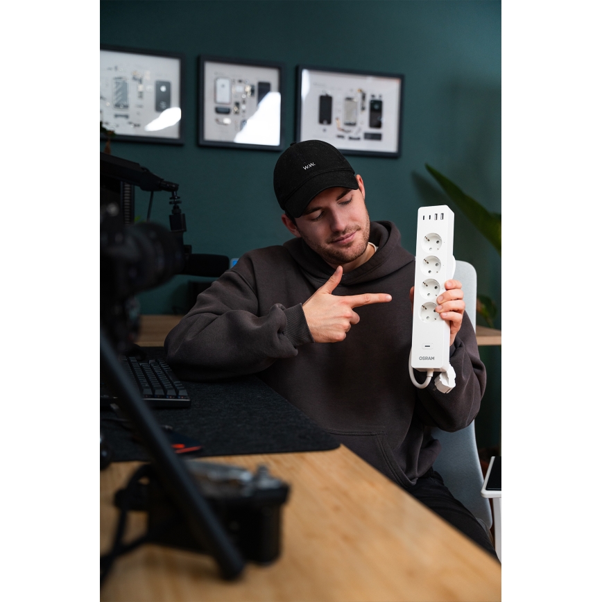 Osram - Καλώδιο επέκτασης SMART+ 4Z τύπου F + 2xUSB-A + 2xUSB-C Wi-Fi