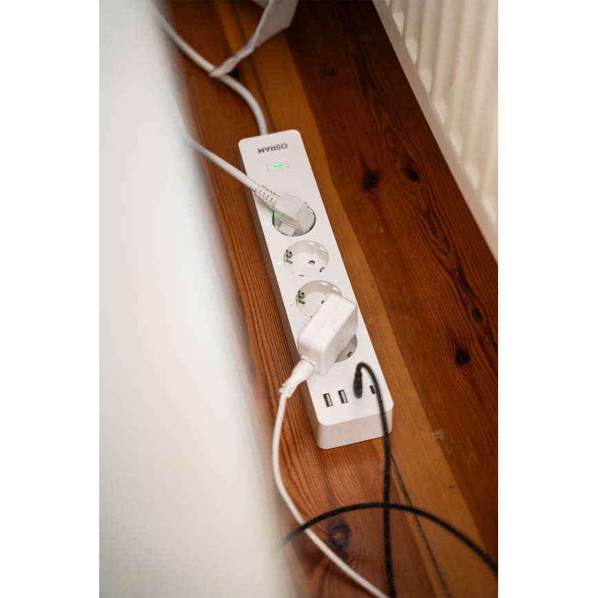 Osram - Καλώδιο επέκτασης SMART+ 4Z τύπου F + 2xUSB-A + 2xUSB-C Wi-Fi